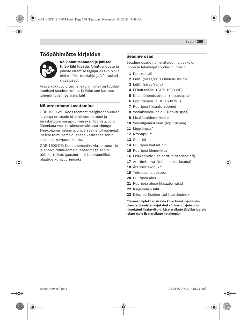 Tööpõhimõtte kirjeldus | Bosch GDB 1600 WE Professional User Manual | Page 269 / 314