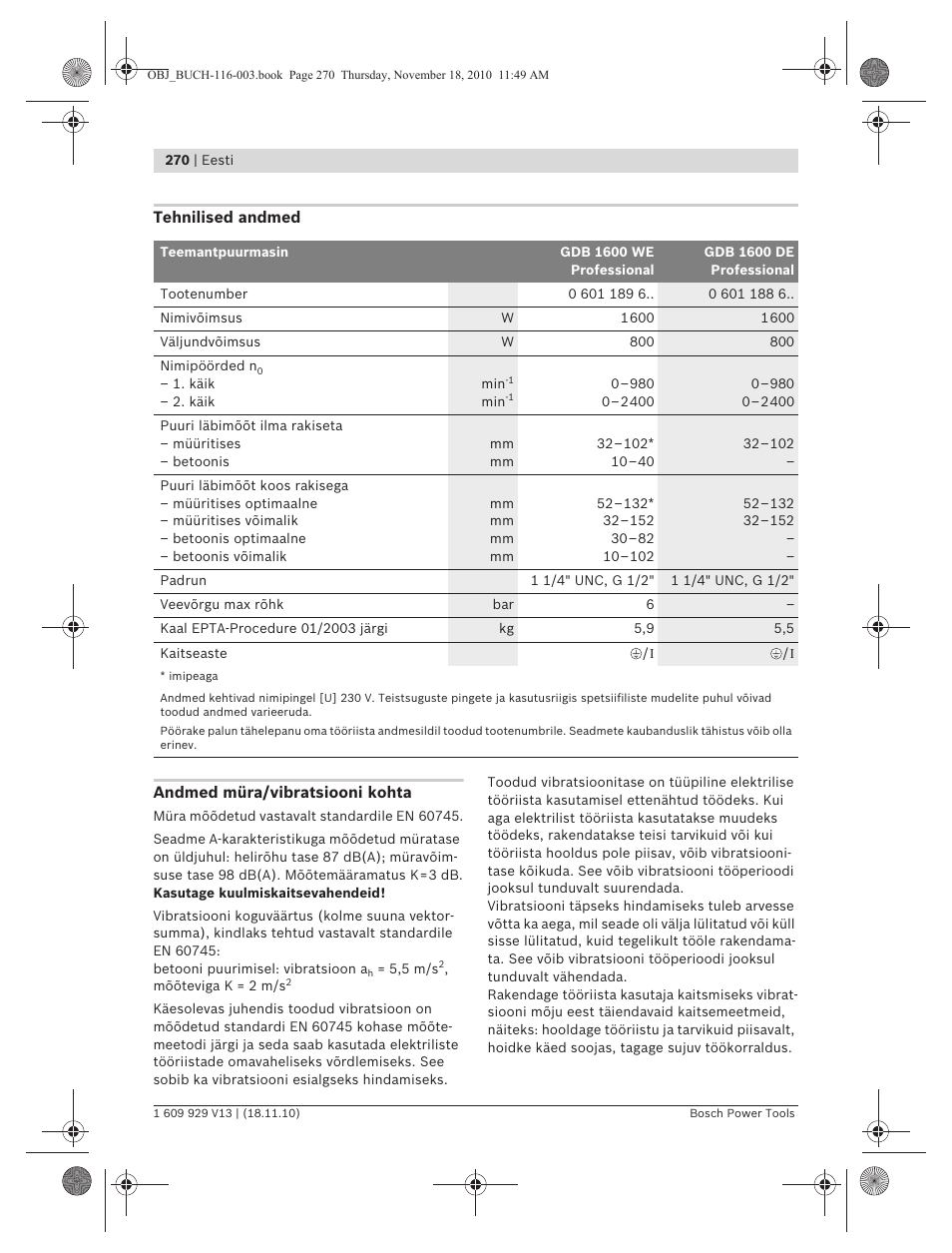 Bosch GDB 1600 WE Professional User Manual | Page 270 / 314