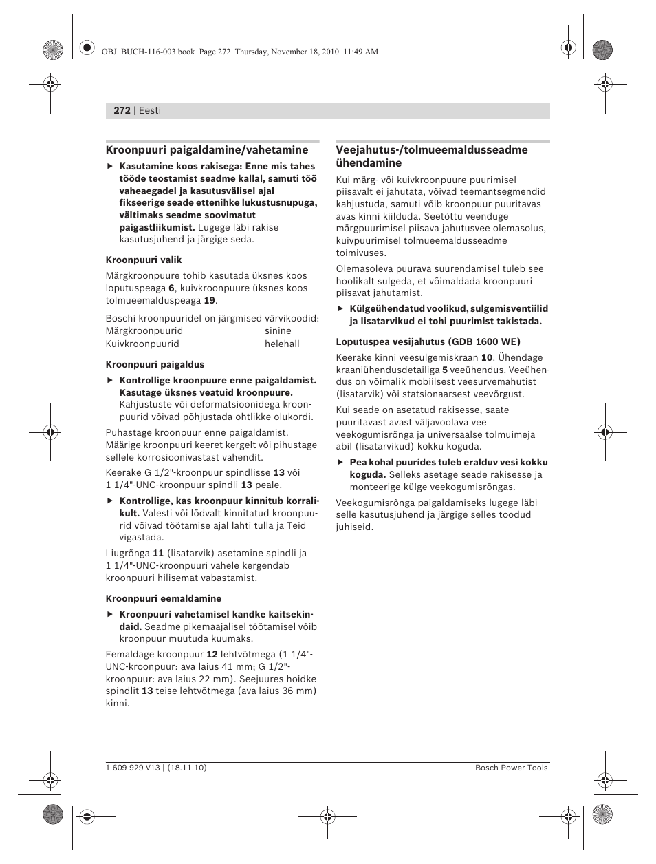 Bosch GDB 1600 WE Professional User Manual | Page 272 / 314