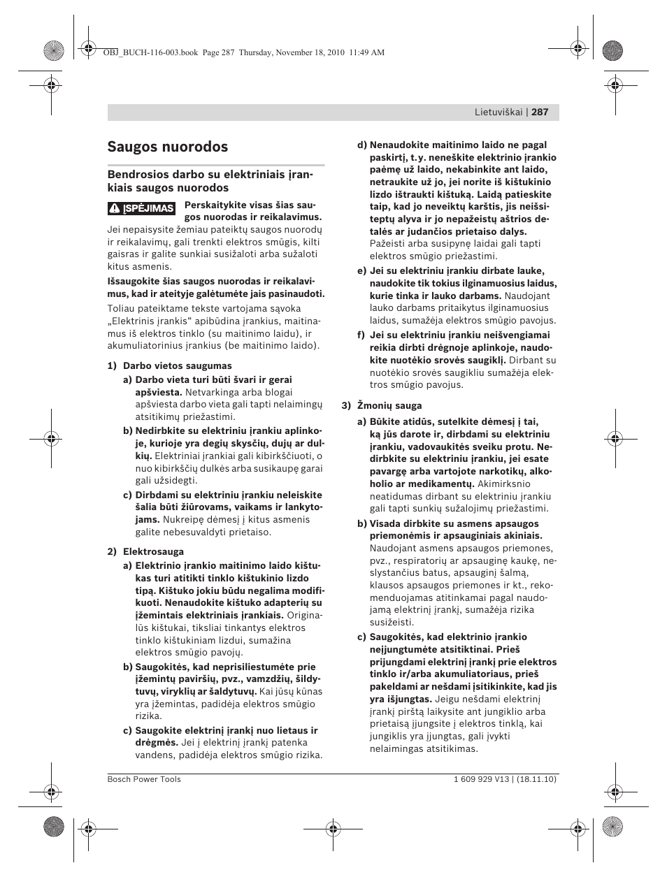 Saugos nuorodos | Bosch GDB 1600 WE Professional User Manual | Page 287 / 314