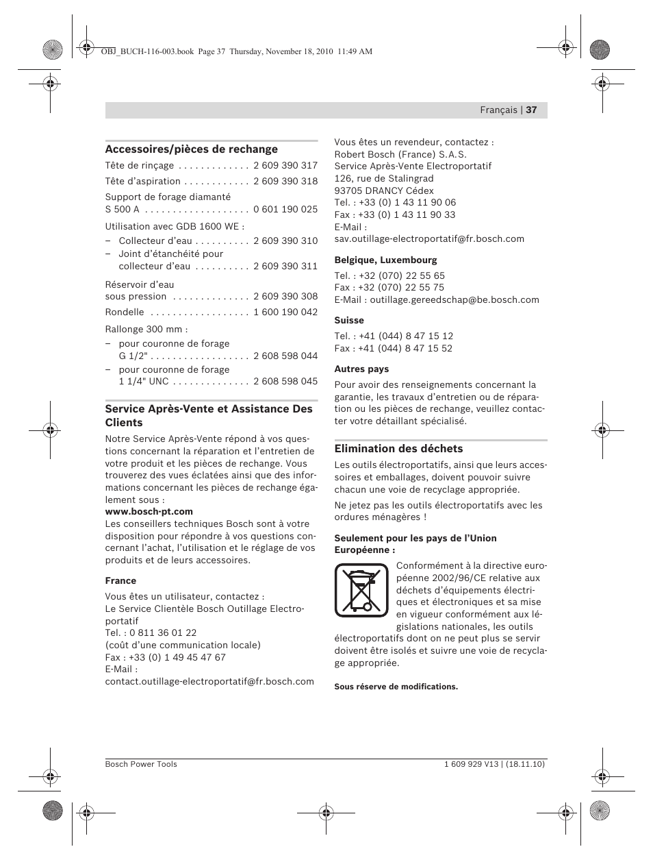 Bosch GDB 1600 WE Professional User Manual | Page 37 / 314