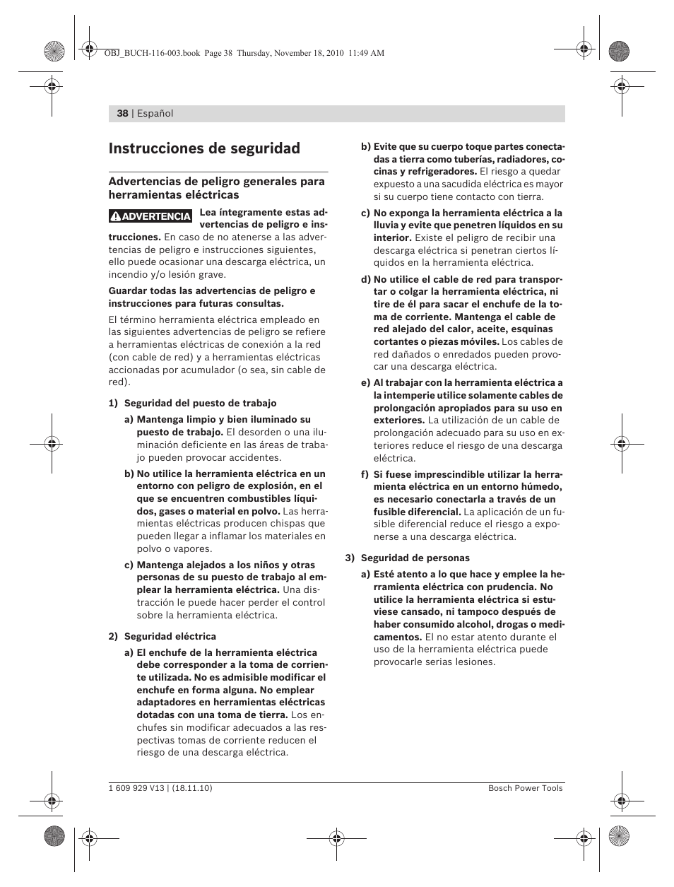 Instrucciones de seguridad | Bosch GDB 1600 WE Professional User Manual | Page 38 / 314