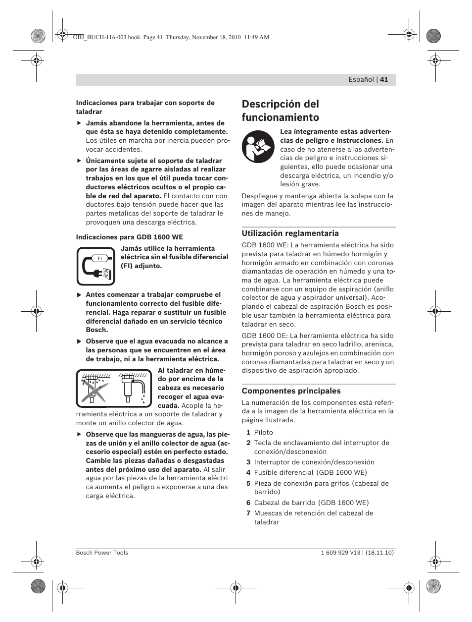 Descripción del funcionamiento | Bosch GDB 1600 WE Professional User Manual | Page 41 / 314