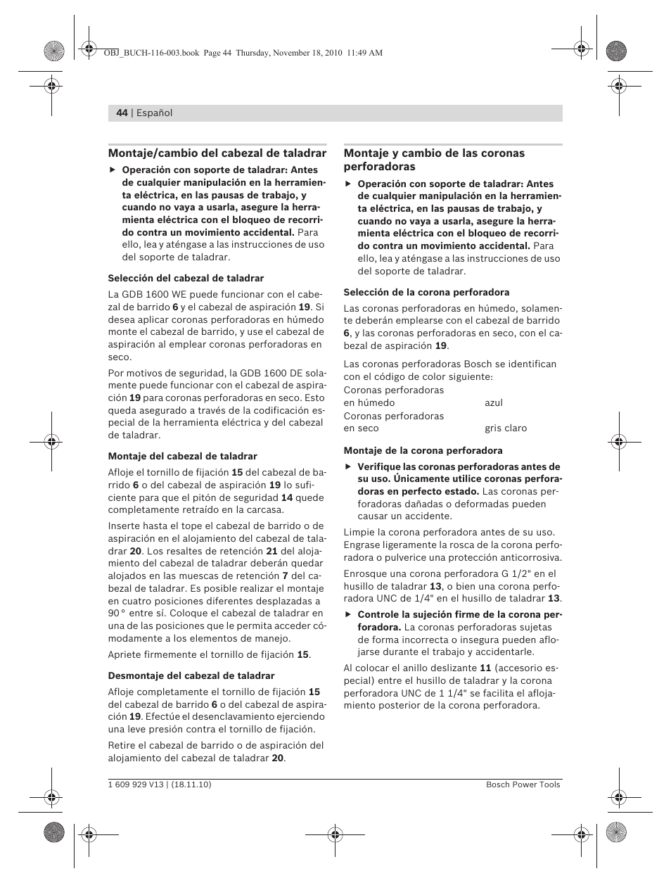 Bosch GDB 1600 WE Professional User Manual | Page 44 / 314