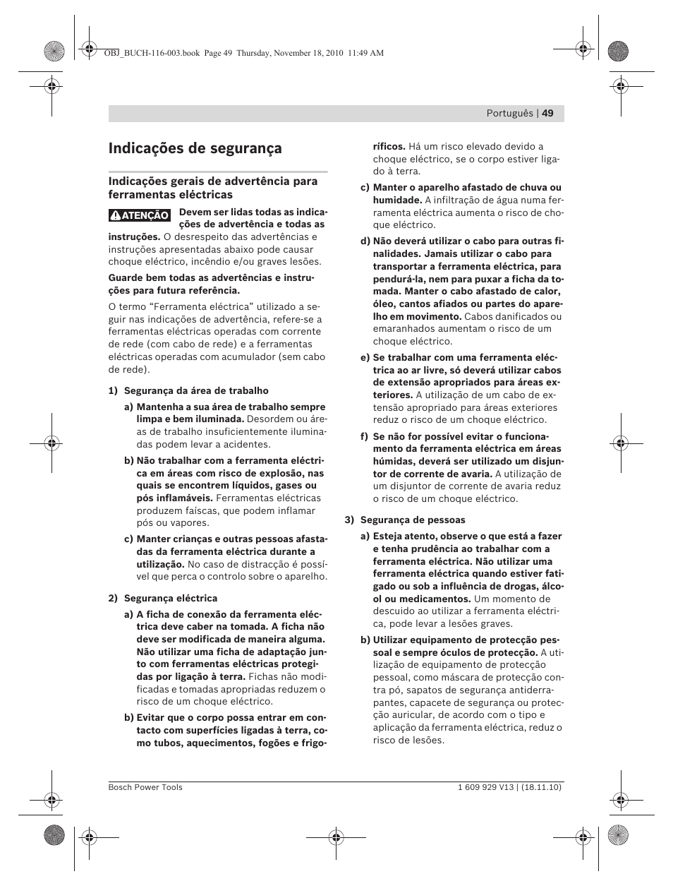 Indicações de segurança | Bosch GDB 1600 WE Professional User Manual | Page 49 / 314