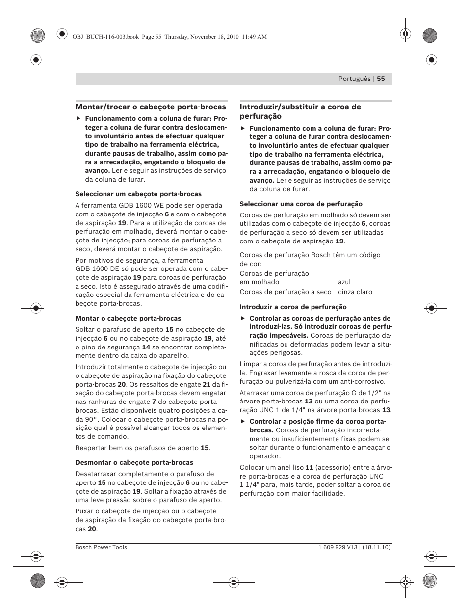 Bosch GDB 1600 WE Professional User Manual | Page 55 / 314