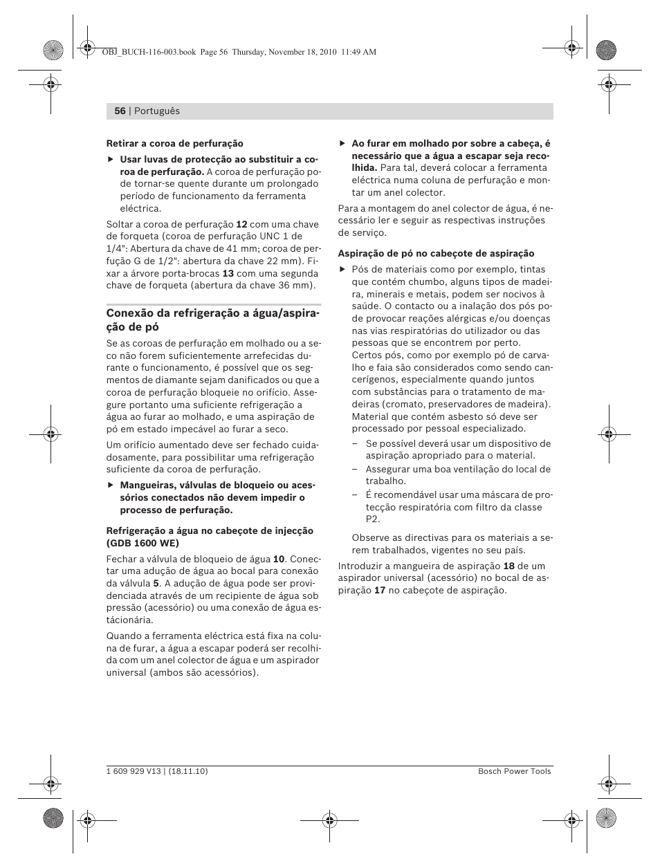 Bosch GDB 1600 WE Professional User Manual | Page 56 / 314