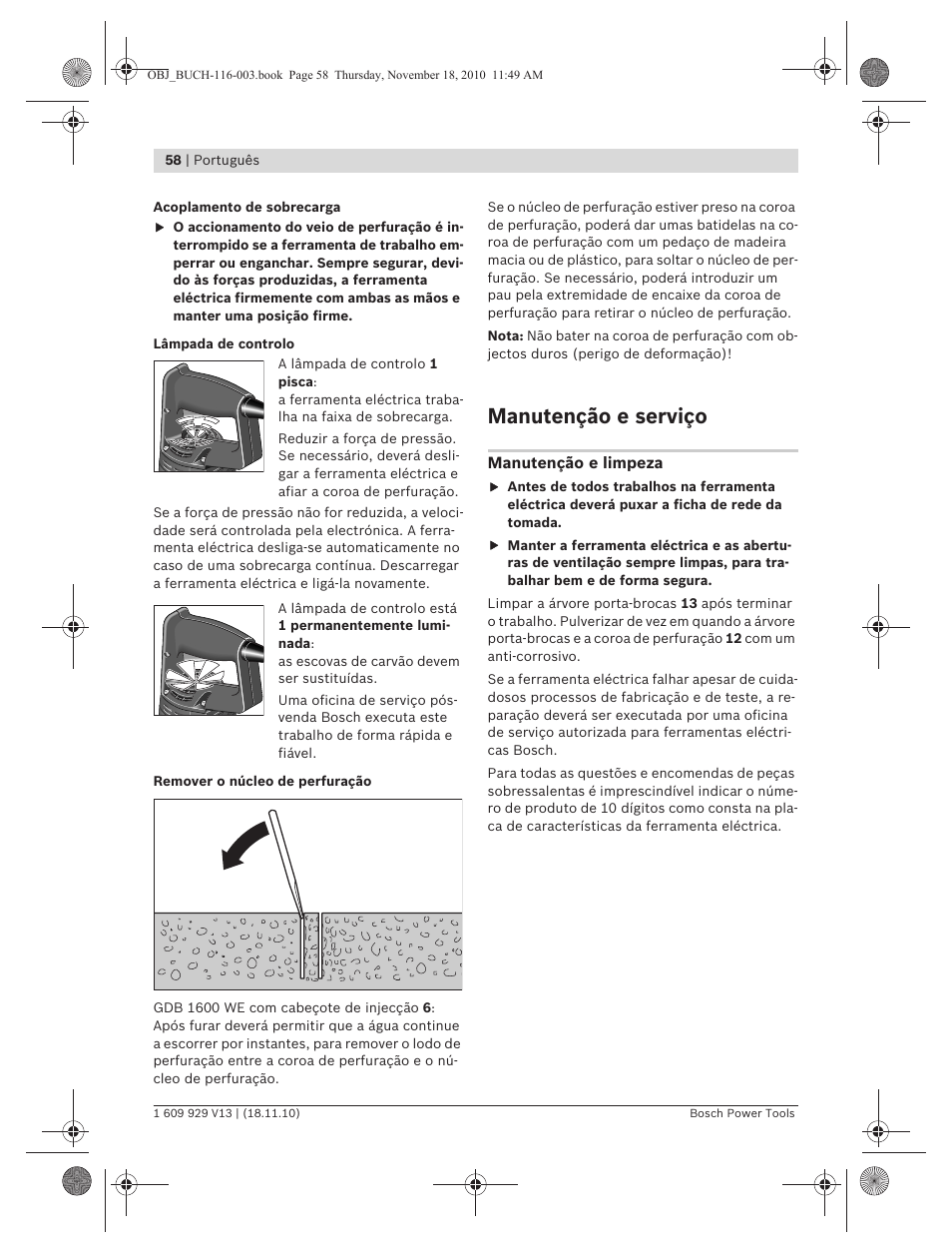 Manutenção e serviço | Bosch GDB 1600 WE Professional User Manual | Page 58 / 314