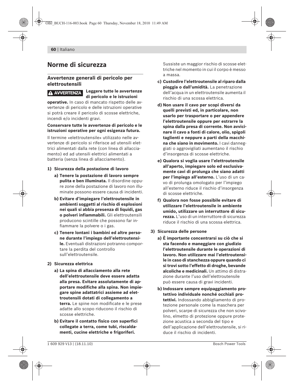 Norme di sicurezza | Bosch GDB 1600 WE Professional User Manual | Page 60 / 314