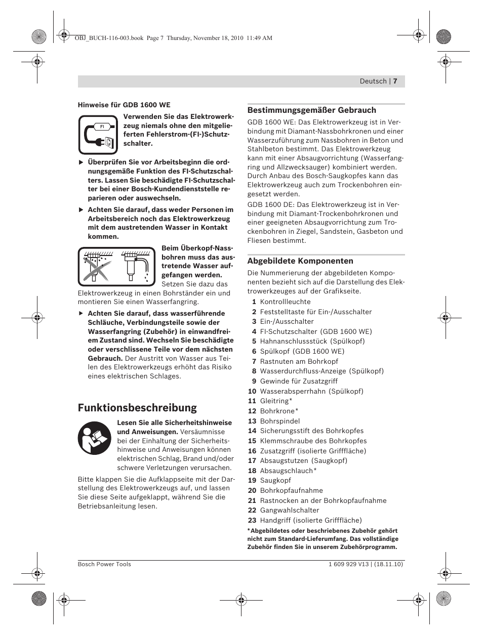 Funktionsbeschreibung | Bosch GDB 1600 WE Professional User Manual | Page 7 / 314