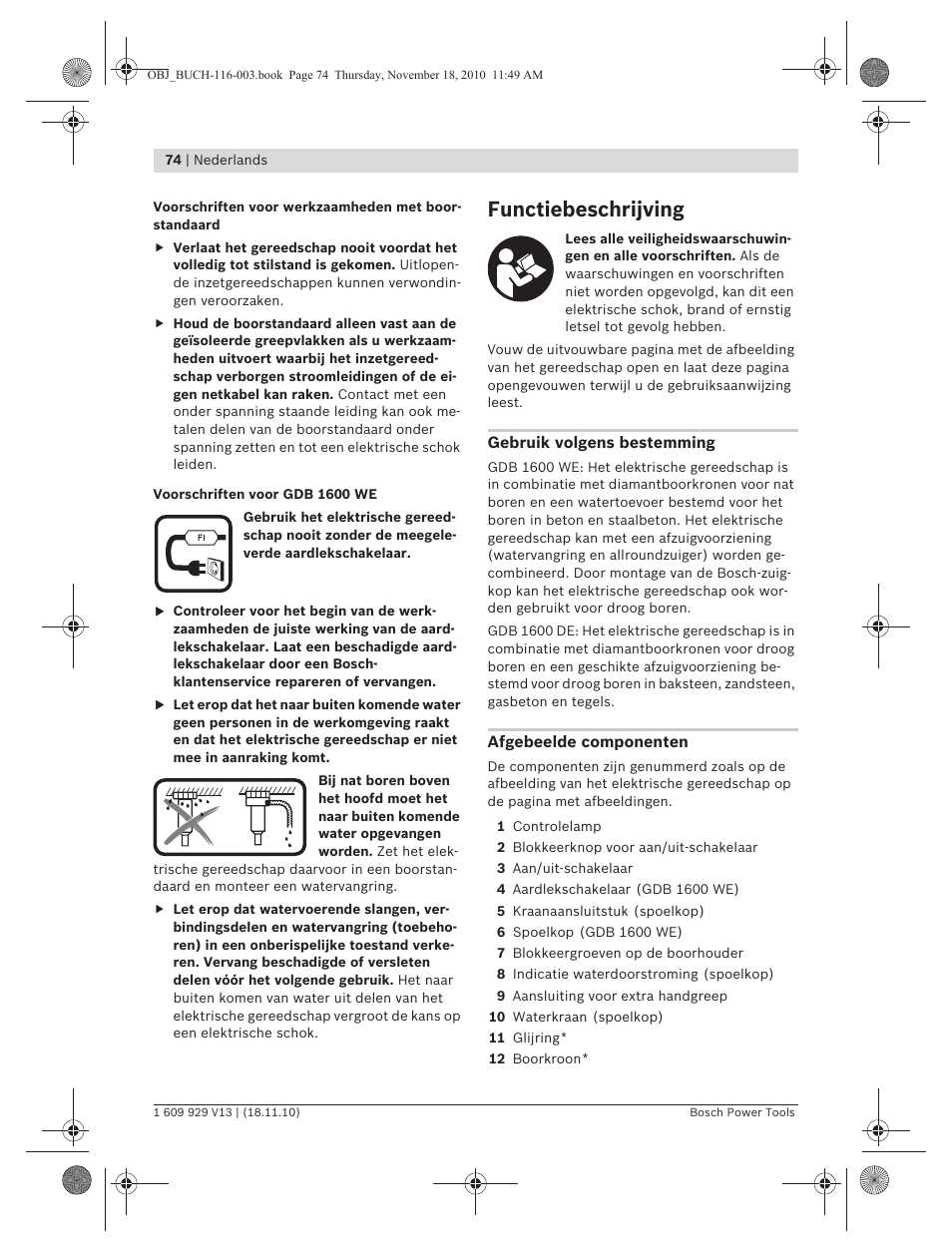 Functiebeschrijving | Bosch GDB 1600 WE Professional User Manual | Page 74 / 314