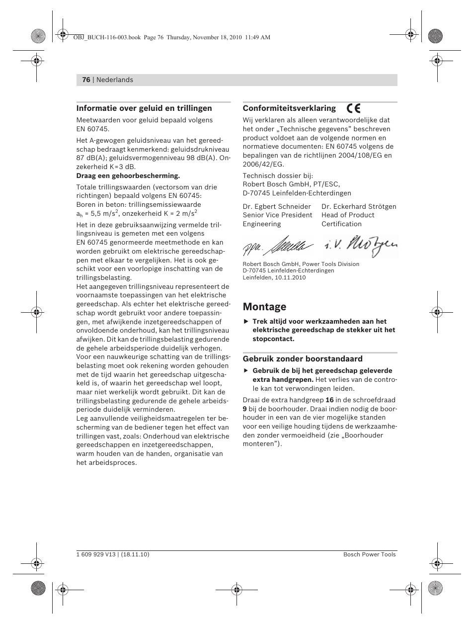 Montage | Bosch GDB 1600 WE Professional User Manual | Page 76 / 314