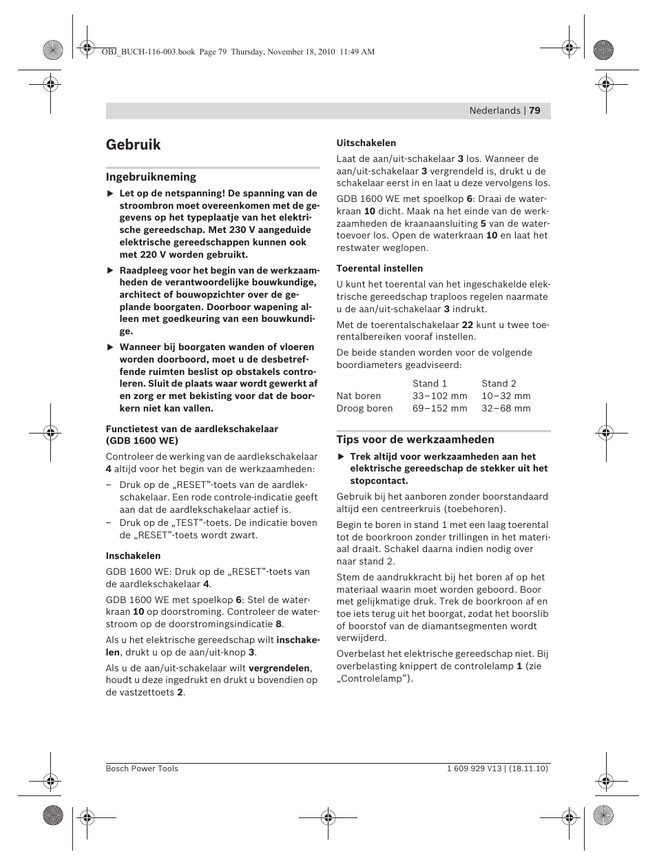 Gebruik | Bosch GDB 1600 WE Professional User Manual | Page 79 / 314