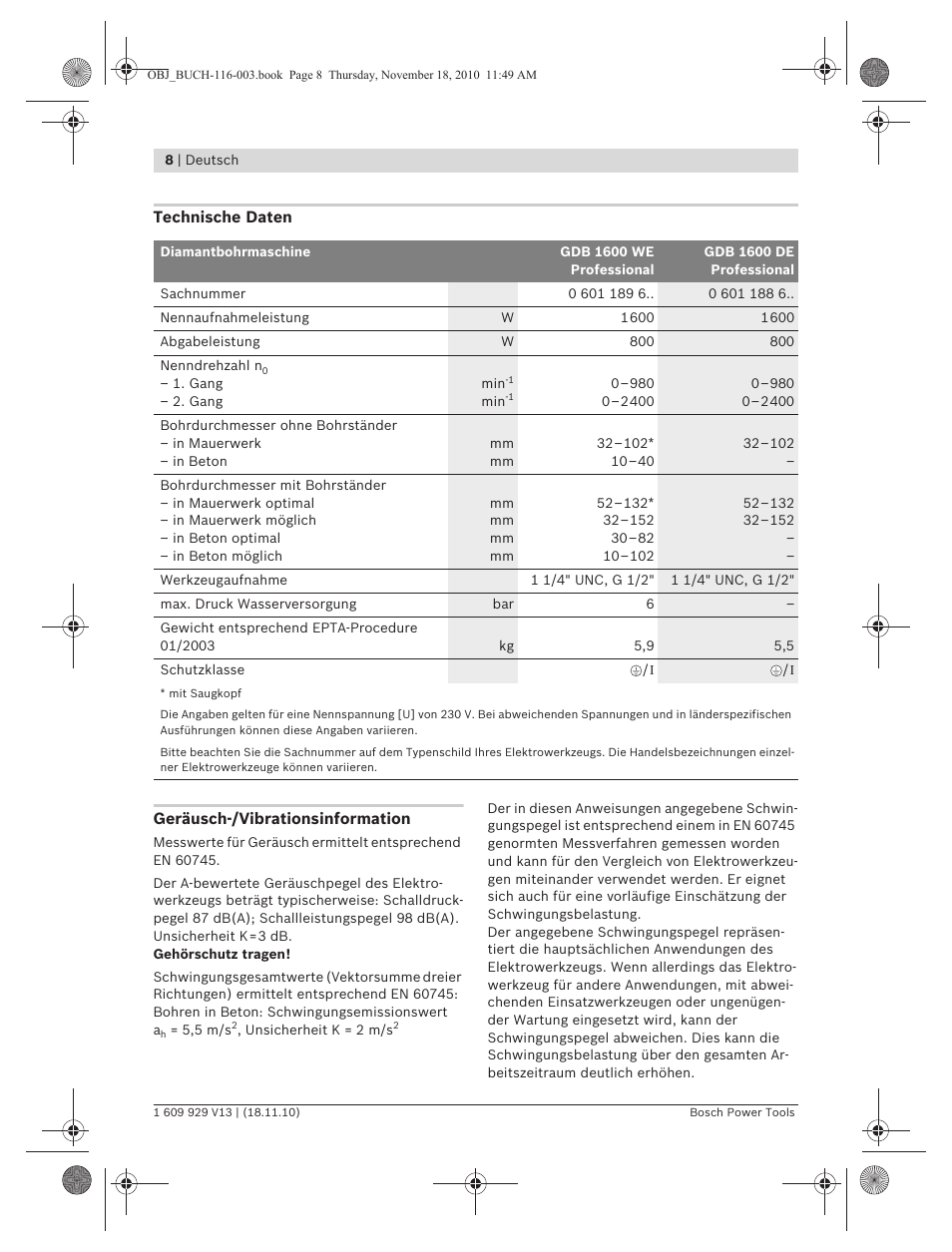 Bosch GDB 1600 WE Professional User Manual | Page 8 / 314