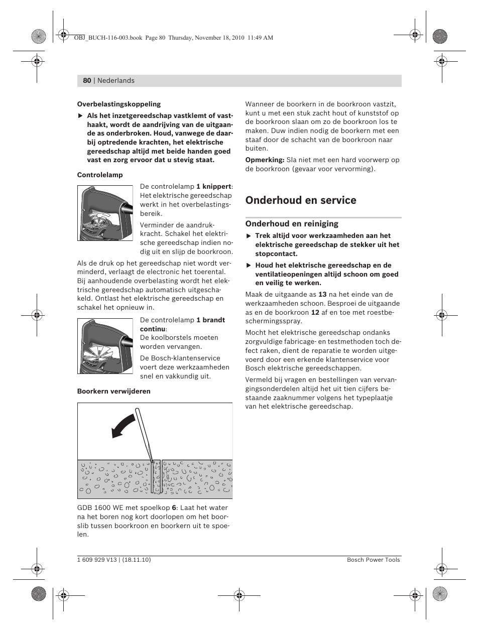 Onderhoud en service | Bosch GDB 1600 WE Professional User Manual | Page 80 / 314