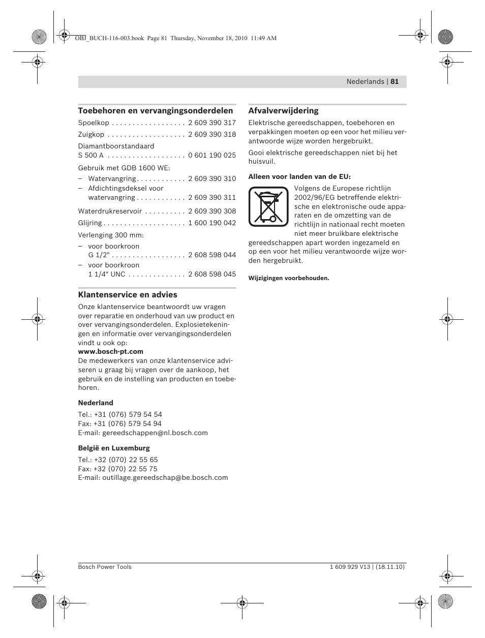 Bosch GDB 1600 WE Professional User Manual | Page 81 / 314