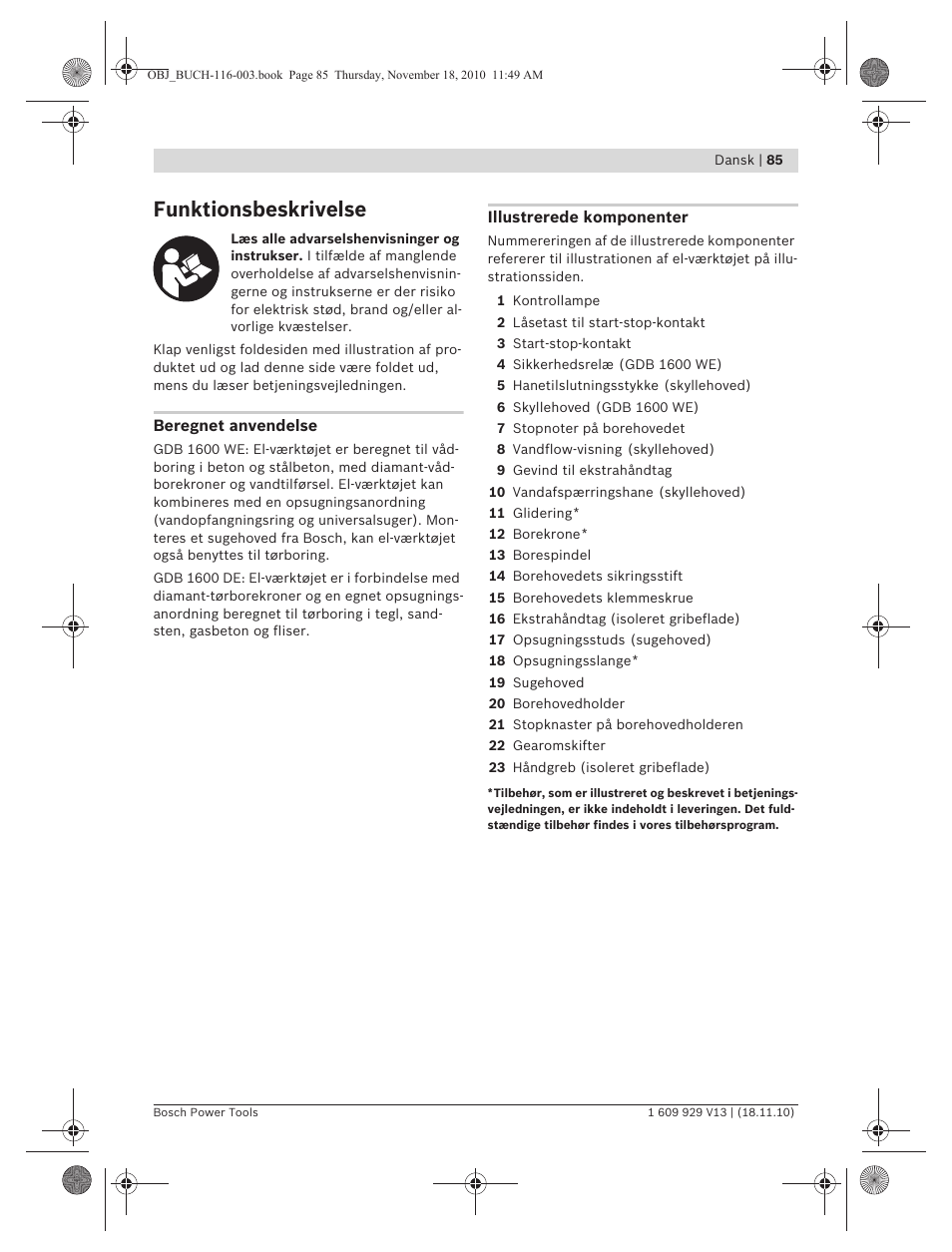 Funktionsbeskrivelse | Bosch GDB 1600 WE Professional User Manual | Page 85 / 314