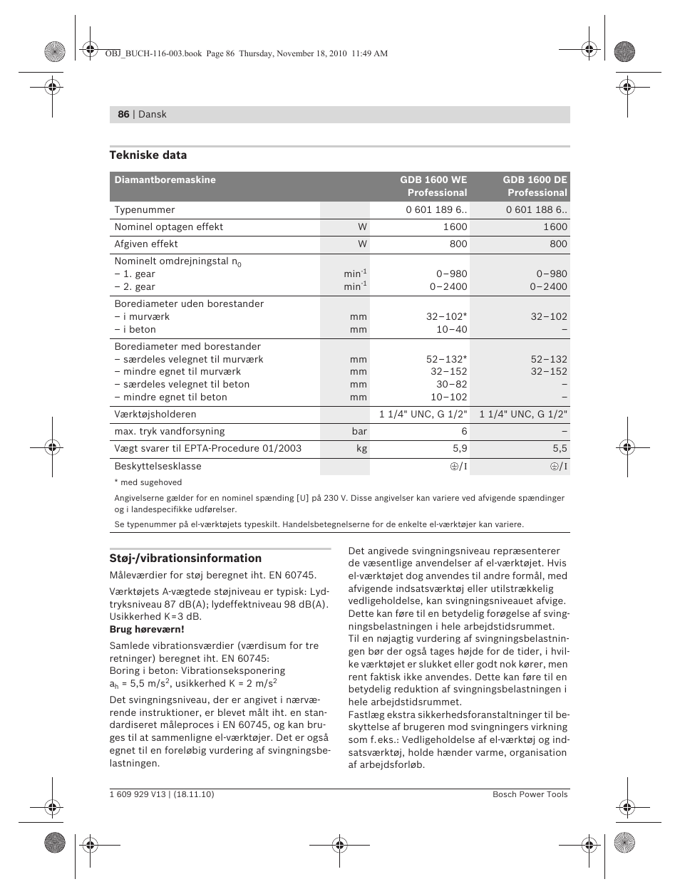 Bosch GDB 1600 WE Professional User Manual | Page 86 / 314