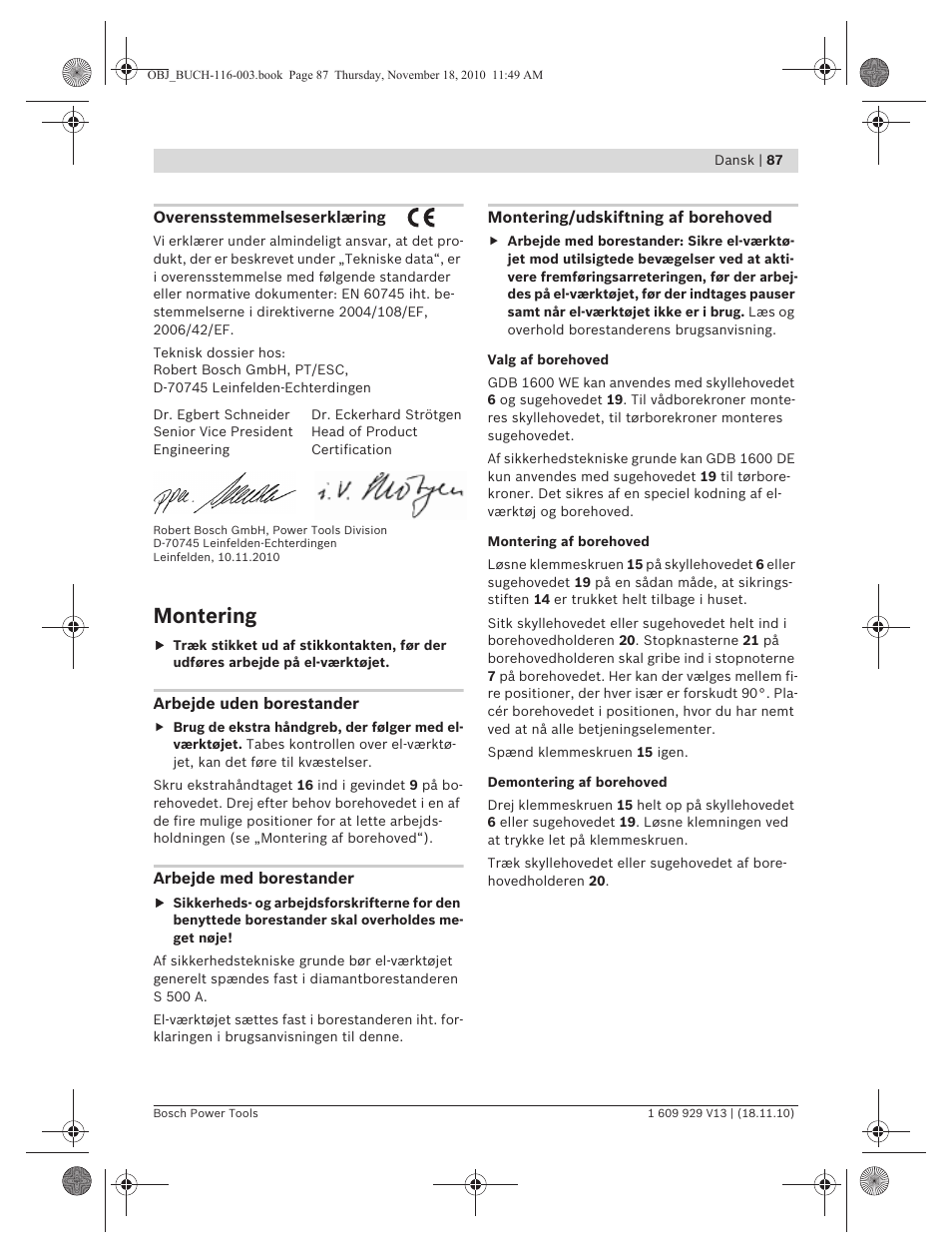 Montering | Bosch GDB 1600 WE Professional User Manual | Page 87 / 314