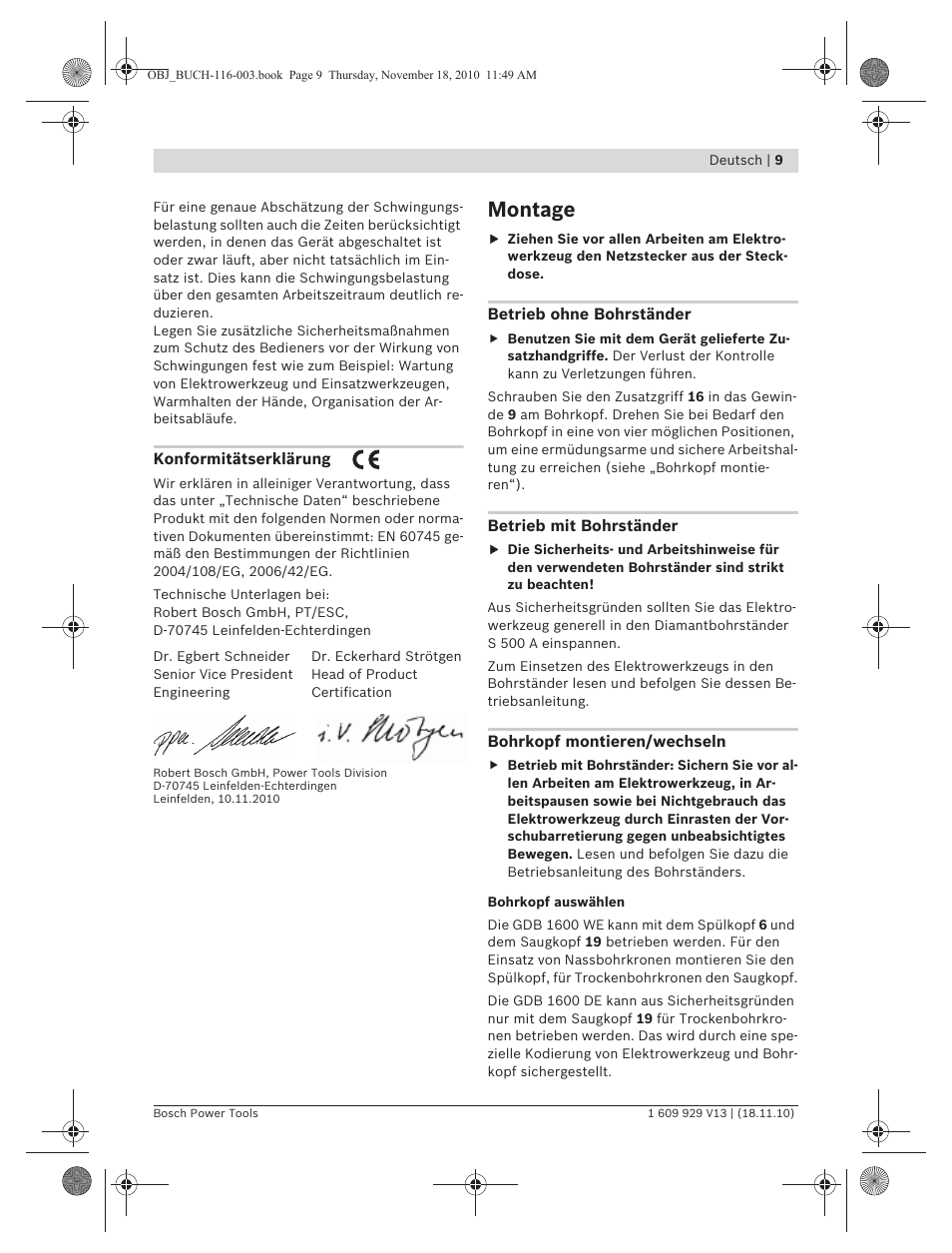 Montage | Bosch GDB 1600 WE Professional User Manual | Page 9 / 314