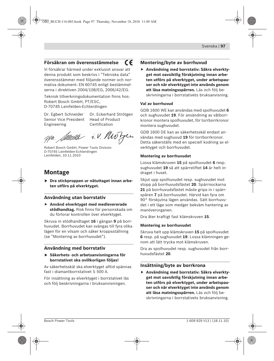 Montage | Bosch GDB 1600 WE Professional User Manual | Page 97 / 314