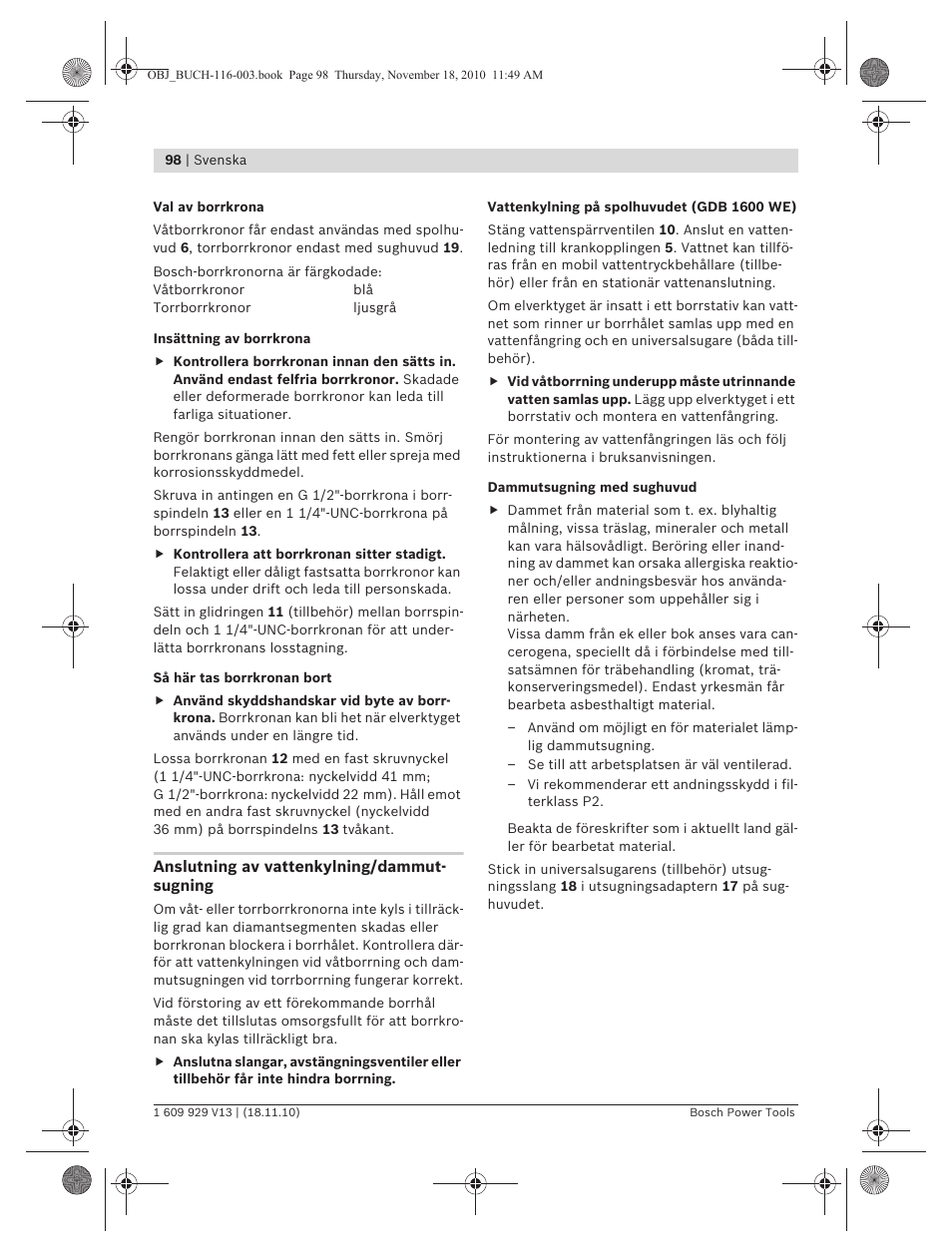 Bosch GDB 1600 WE Professional User Manual | Page 98 / 314