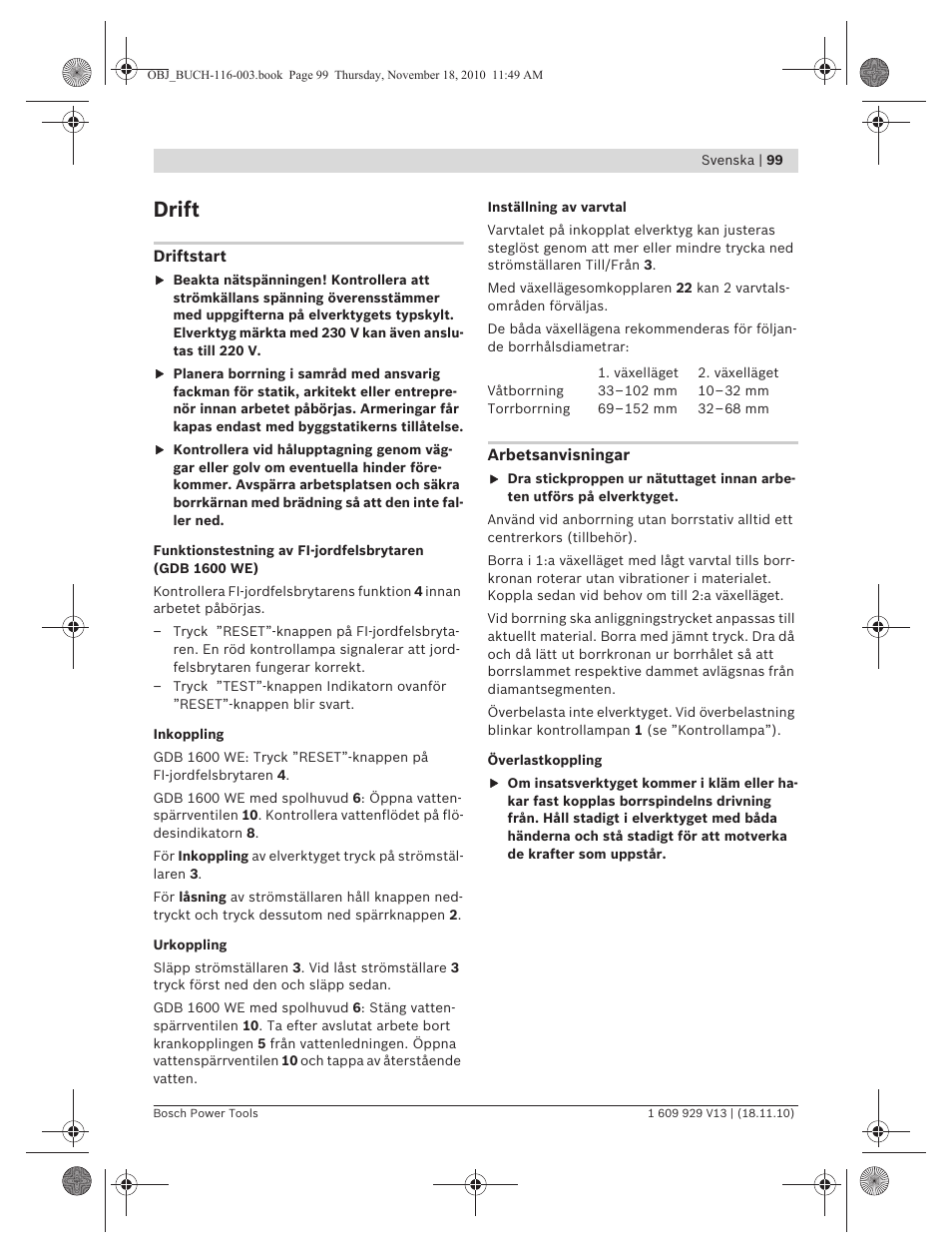 Drift | Bosch GDB 1600 WE Professional User Manual | Page 99 / 314