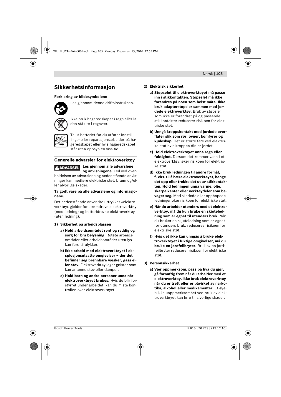 Sikkerhetsinformasjon | Bosch AHS 52 LI User Manual | Page 105 / 297