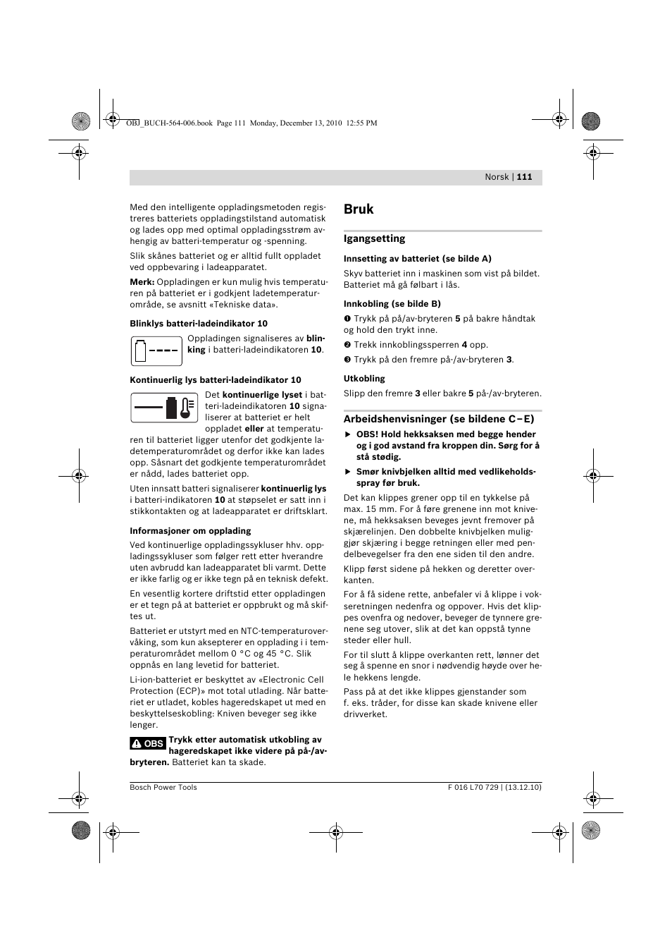 Bruk | Bosch AHS 52 LI User Manual | Page 111 / 297