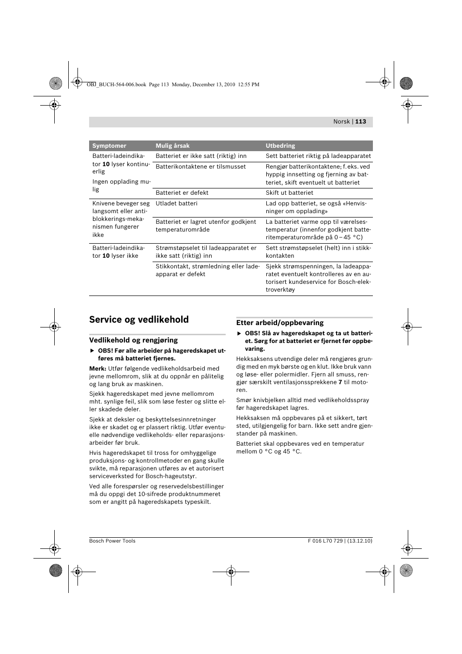 Service og vedlikehold | Bosch AHS 52 LI User Manual | Page 113 / 297