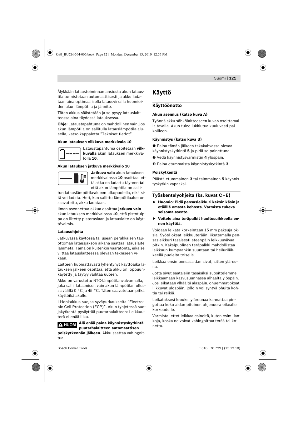 Käyttö | Bosch AHS 52 LI User Manual | Page 121 / 297