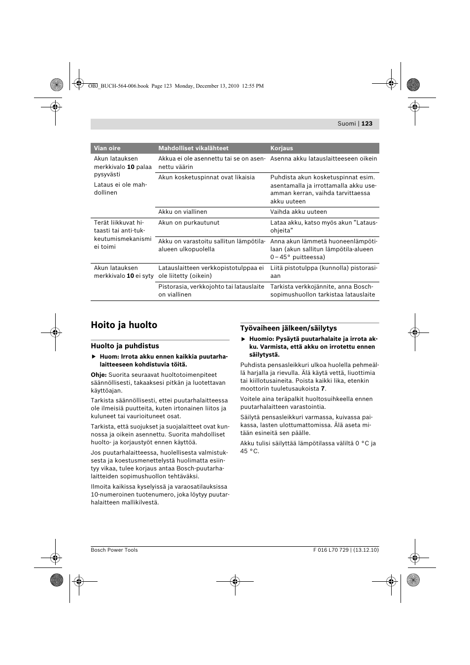 Hoito ja huolto | Bosch AHS 52 LI User Manual | Page 123 / 297