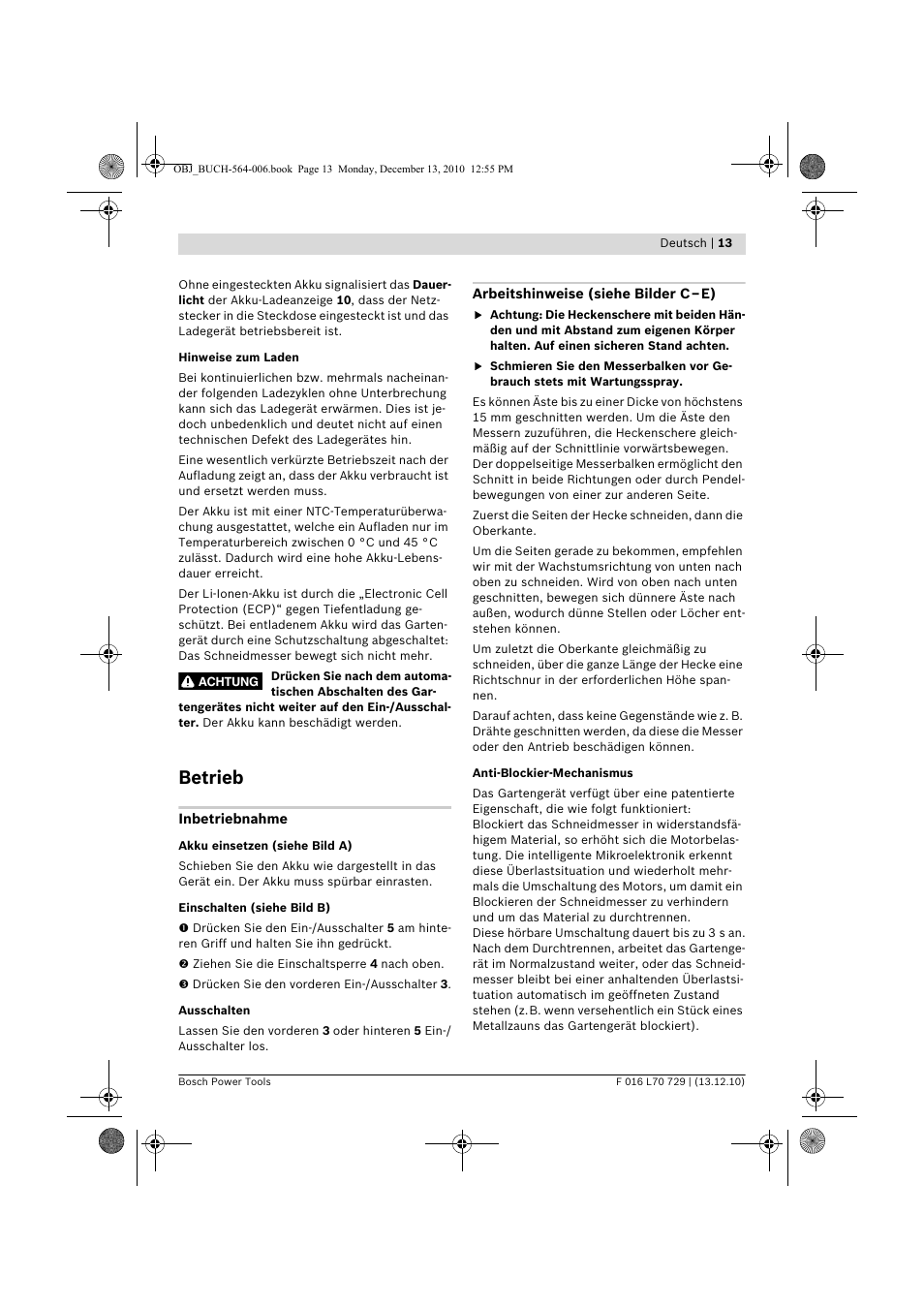 Betrieb | Bosch AHS 52 LI User Manual | Page 13 / 297