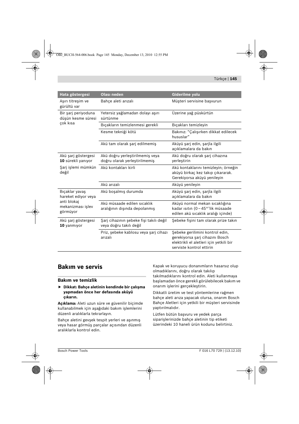 Bak m ve servis | Bosch AHS 52 LI User Manual | Page 145 / 297