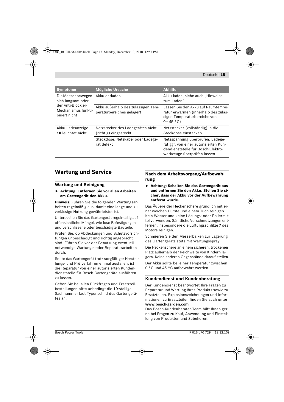 Wartung und service | Bosch AHS 52 LI User Manual | Page 15 / 297