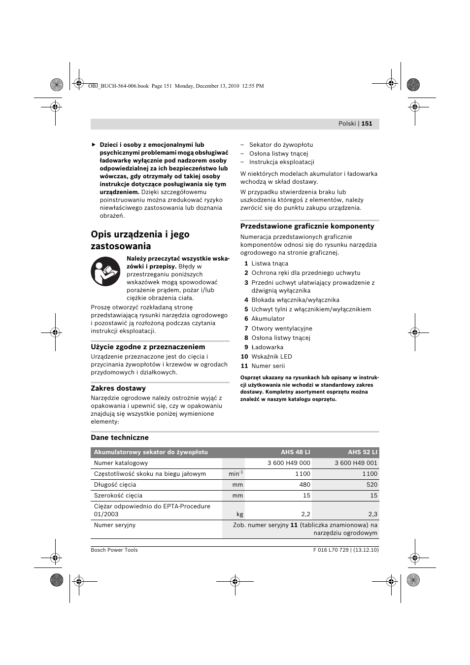 Opis urządzenia i jego zastosowania | Bosch AHS 52 LI User Manual | Page 151 / 297