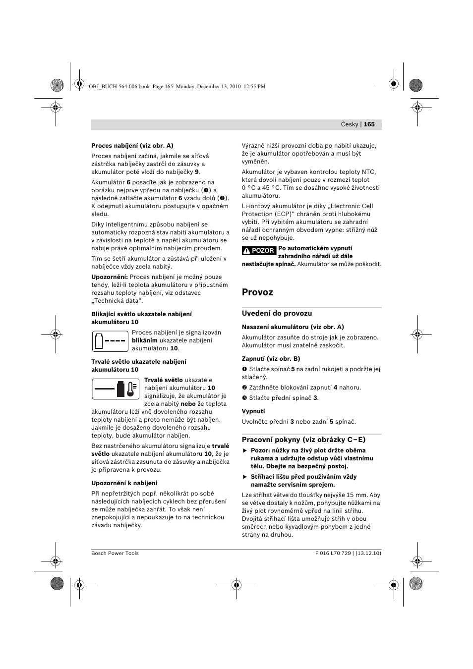 Provoz | Bosch AHS 52 LI User Manual | Page 165 / 297