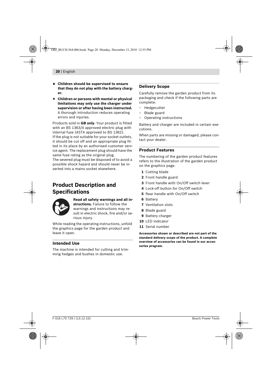 Product description and specifications | Bosch AHS 52 LI User Manual | Page 20 / 297