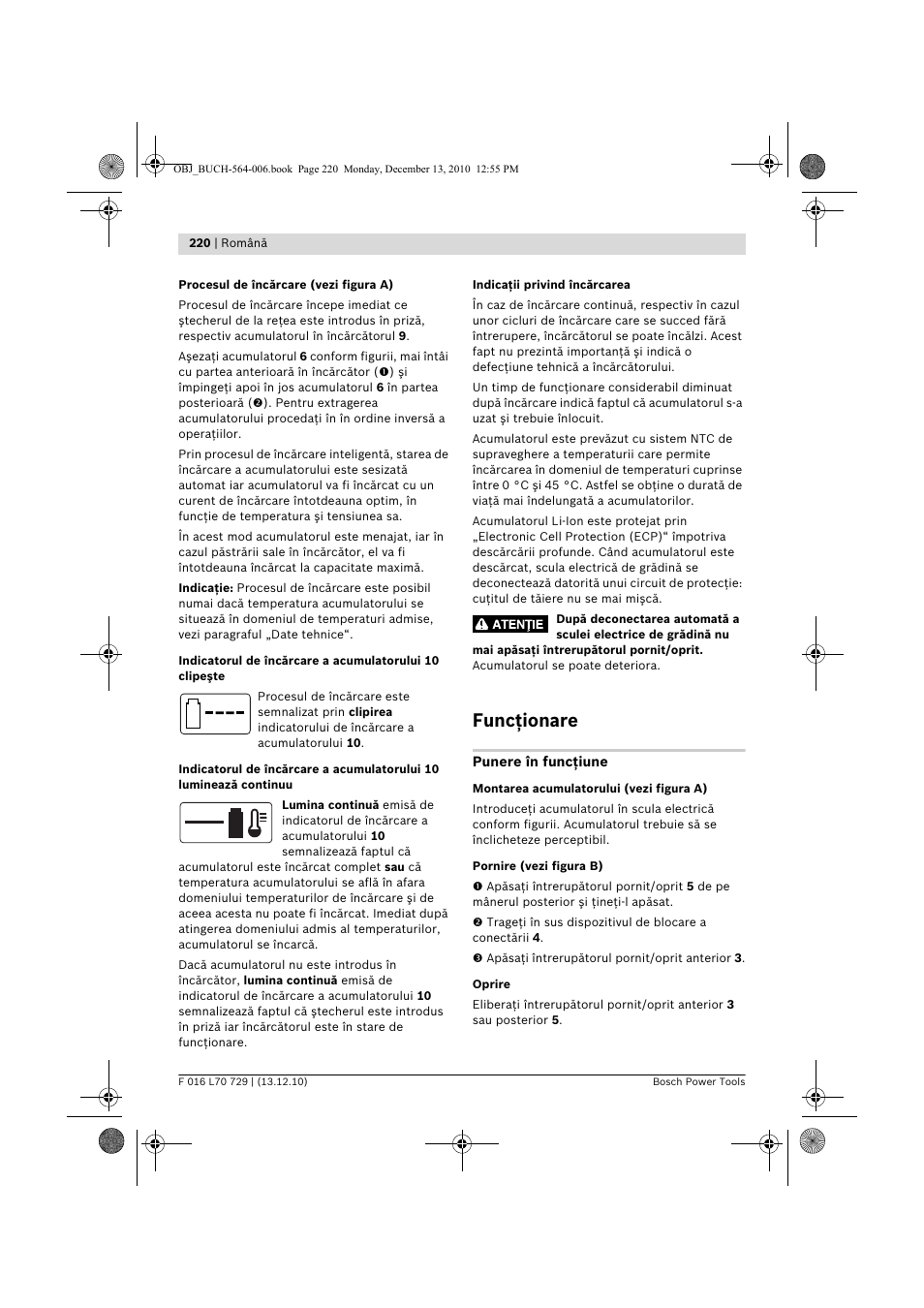 Funcţionare | Bosch AHS 52 LI User Manual | Page 220 / 297