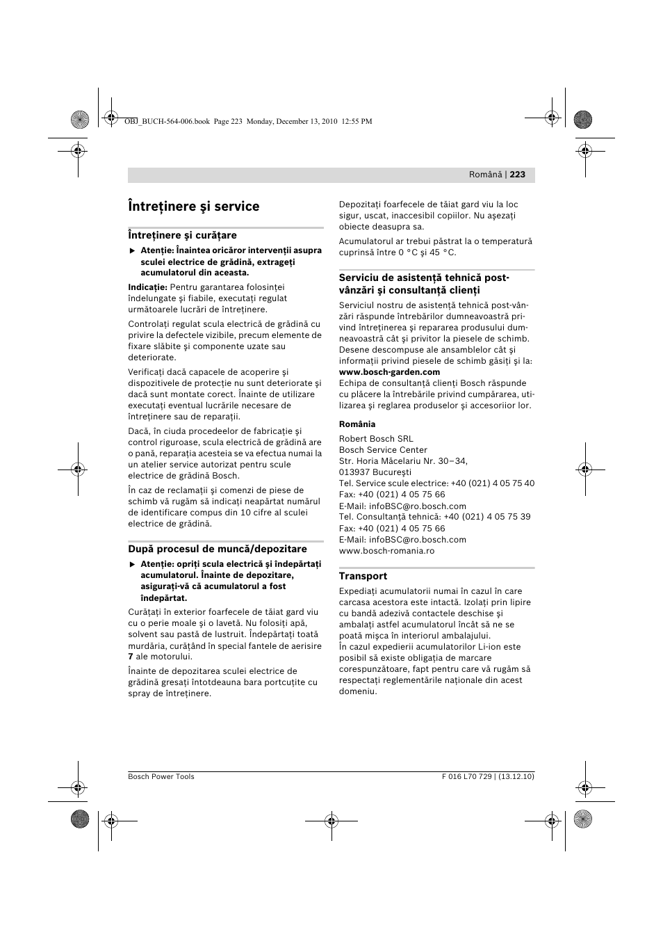 Întreţinere şi service | Bosch AHS 52 LI User Manual | Page 223 / 297