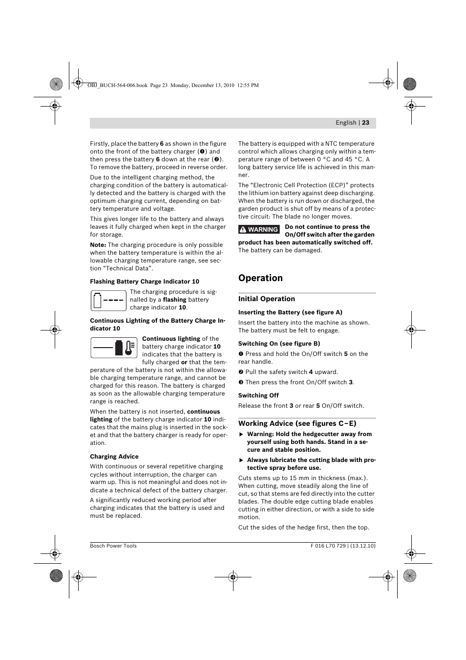 Operation | Bosch AHS 52 LI User Manual | Page 23 / 297