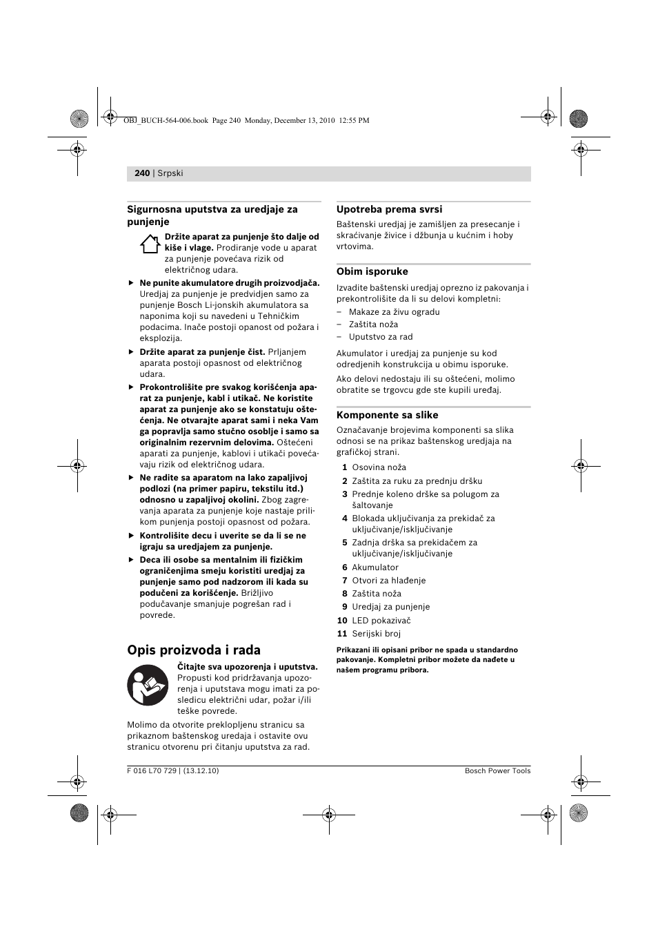 Opis proizvoda i rada | Bosch AHS 52 LI User Manual | Page 240 / 297