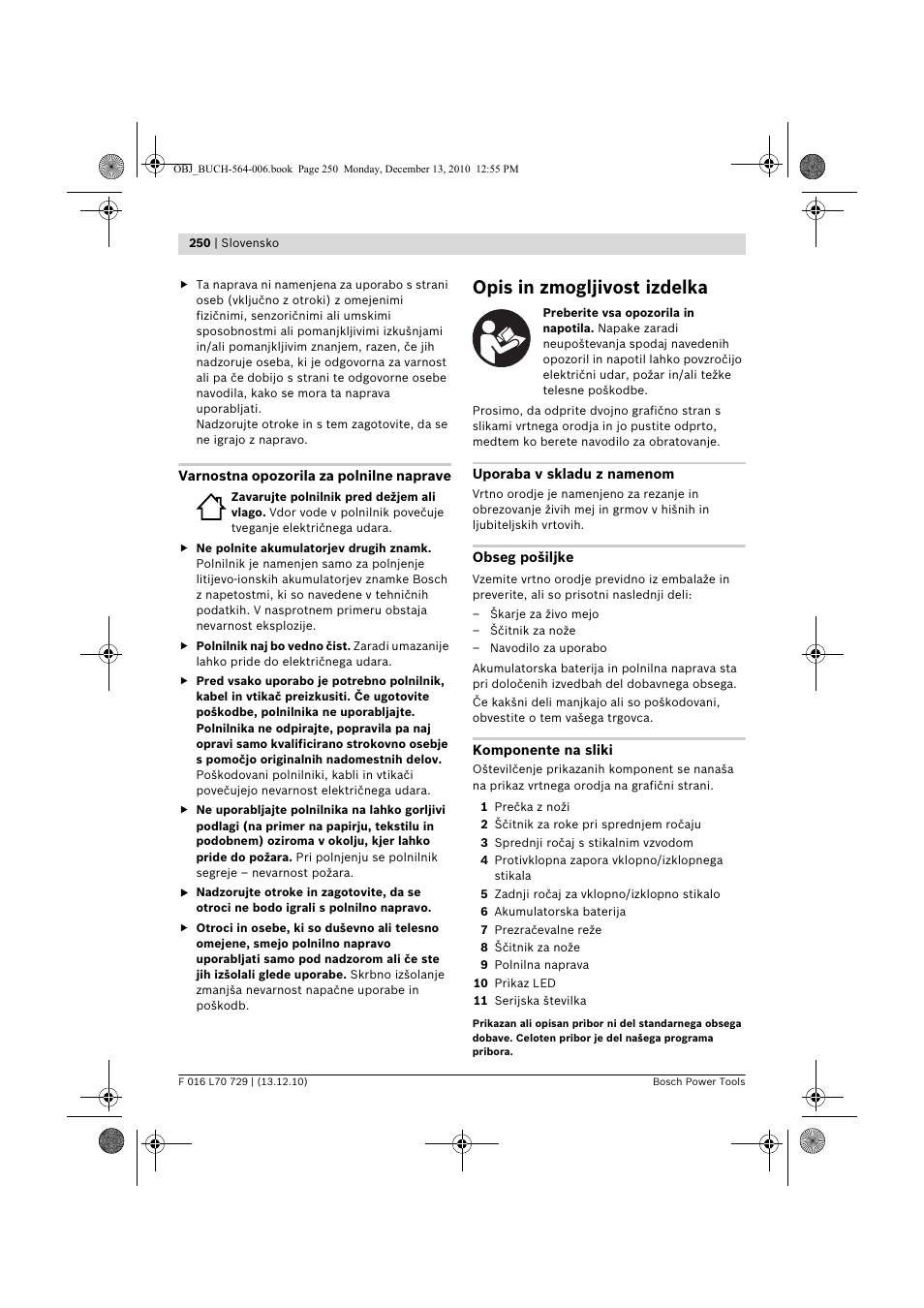 Opis in zmogljivost izdelka | Bosch AHS 52 LI User Manual | Page 250 / 297