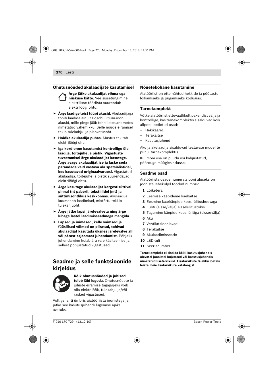 Seadme ja selle funktsioonide kirjeldus | Bosch AHS 52 LI User Manual | Page 270 / 297