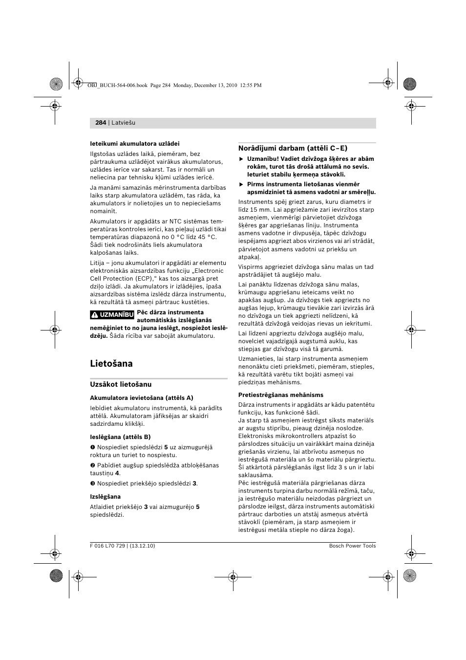 Lietošana | Bosch AHS 52 LI User Manual | Page 284 / 297
