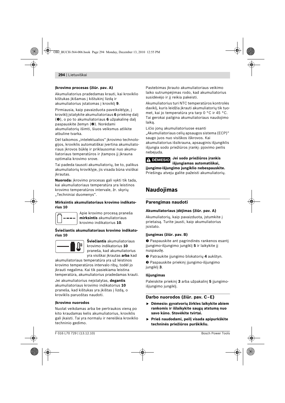 Naudojimas | Bosch AHS 52 LI User Manual | Page 294 / 297