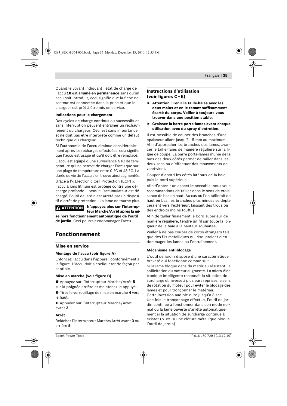 Fonctionnement | Bosch AHS 52 LI User Manual | Page 35 / 297