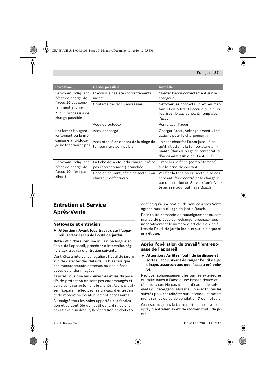 Entretien et service après-vente | Bosch AHS 52 LI User Manual | Page 37 / 297