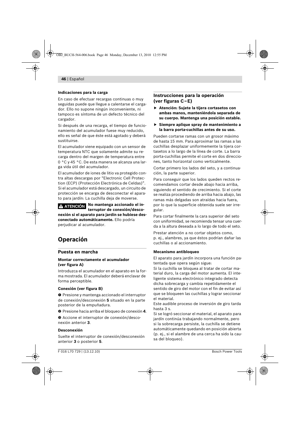 Operación | Bosch AHS 52 LI User Manual | Page 46 / 297