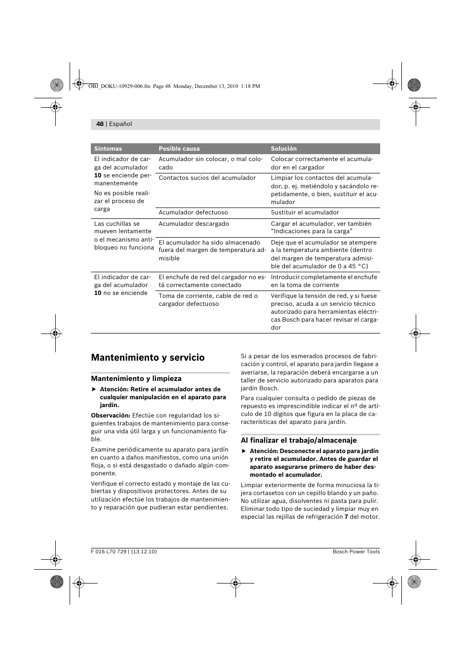 Mantenimiento y servicio | Bosch AHS 52 LI User Manual | Page 48 / 297